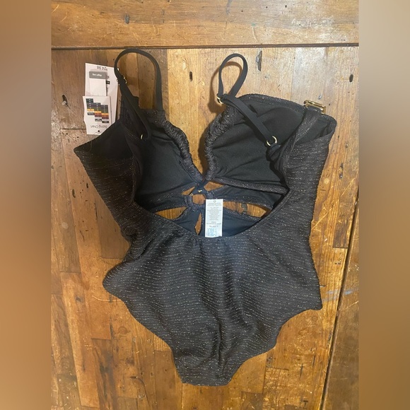 NWT Womens Time and Tru Cut-Out One Piece Swimsuit Black & Gold Size L (12-14) - Picture 5 of 6